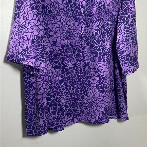 Catherines Blouse Women’s 4X 30/32W Purple Floral Button Up Collared Shirt - Picture 5 of 12